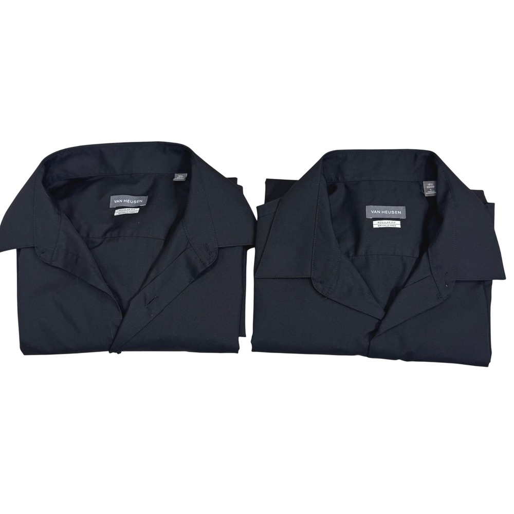 Lot of 2 Van Heusen Mens Regular Fit Wrinkle Free Dress Shirts Black 16.5 32/33